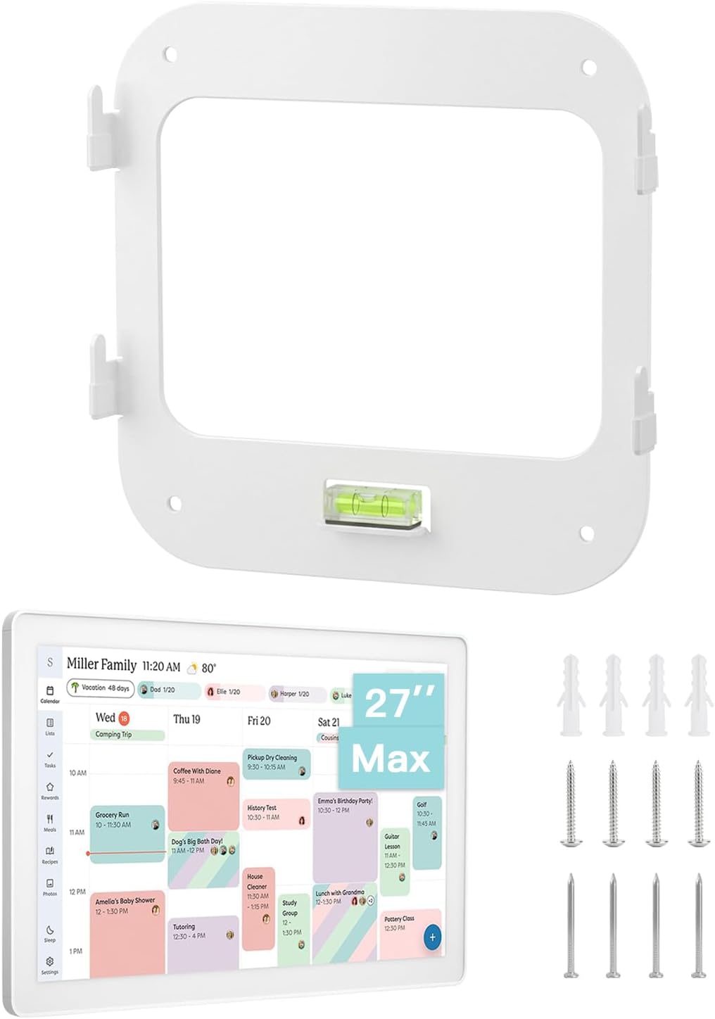 No-Stud, No-Drill Metal Wall Mount for Skylight Calendar Max 27", No-Drill Installation for Drywall, Matte White, Portrait/Landscape, Anti-Scratch Silicone Pads, Accessories for Skylight Calendar