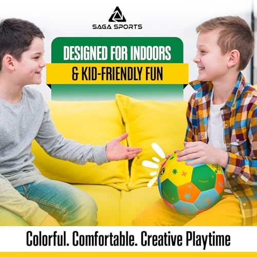 SAGA SPORTS SoftWhiz Colorful Safe Indoor Football Size 4 for Kids | Felt-Cover Soft Football for Inside Your Home and Yard – Fun Gift with Pump, Needle & Mesh Bag