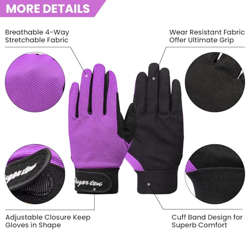 FINGER TEN Horse Riding Gloves Equestrian Women Kids for Girls Boys Mesh Breathable Lightweight Color Pack, Comfortable Grip for Summer (Kids-Purple, Small)
