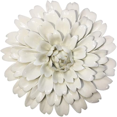 Insiswiner Decoración de pared artificial de cerámica para colgar en la pared, adornos hechos a mano, peonía blanca, 7