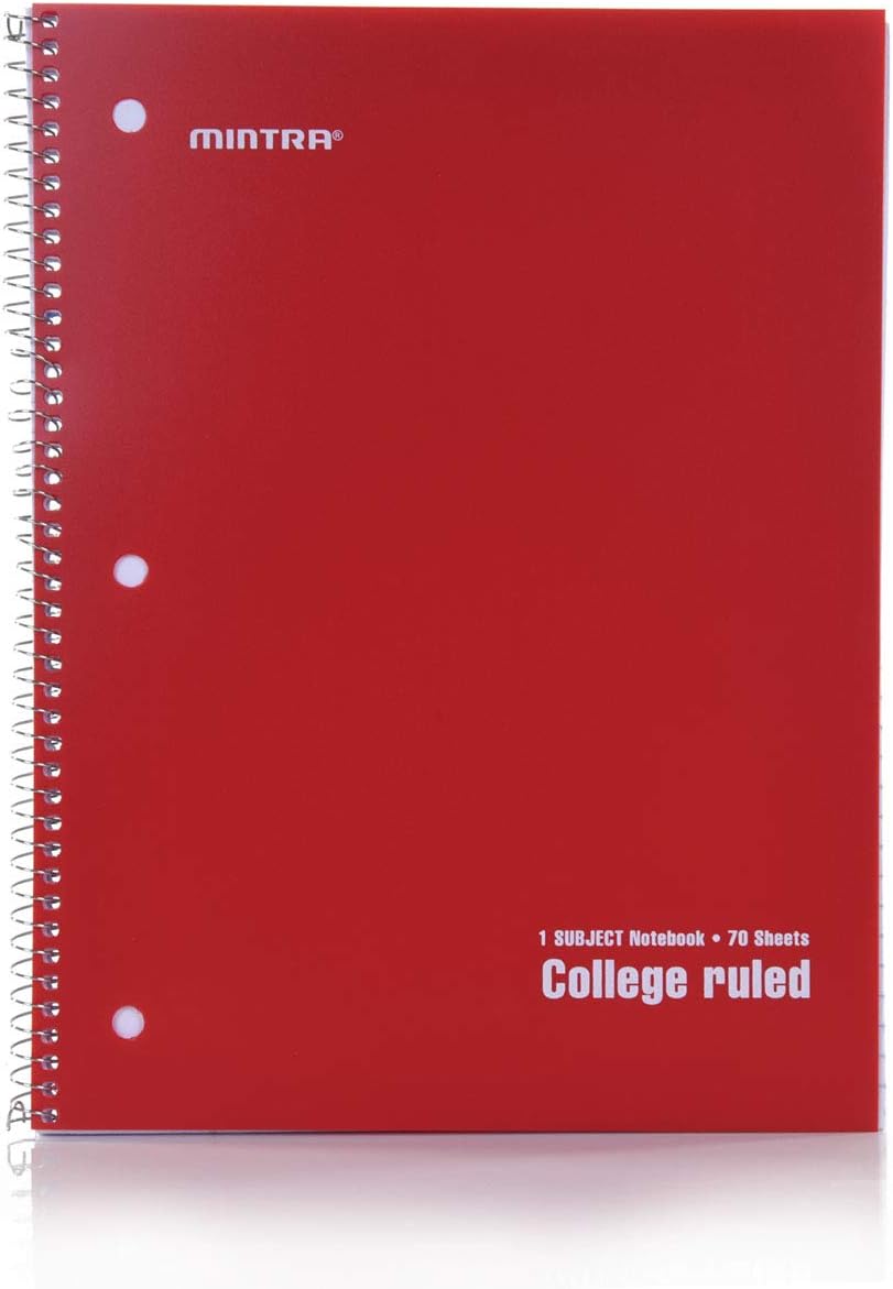 Mintra Office Spiral Notebooks - Poly Cover, College Ruled, 6 Pack, For School, Office, Business, Professional,70 Sheets