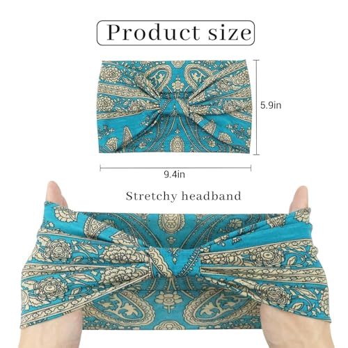 Image of Awumbuk Wide Headbands for Women Knotted No Slip Head Bands Soft Turban Headband Hair Accessories Boho African Solid Color Head Wraps for Women Yoga Workout (Blue)