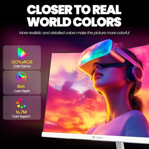 Image of CRUA 24 inch FHD 1080P 200Hz Curved Gaming Monitor, 2800R, AMD FreeSync, White | 120%sRGB, 3000:1 Contrast, Low Blue Light, HDMI 2.0 /DP 1.4 and 75x75mm Wall Mount for PC Gaming, Editing, Streaming and Work