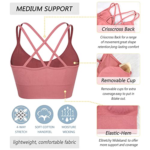 Wanayou Cross Back Sport Bras 3 Pack Padded Strappy Criss Cross Back Yoga Bras Medium Support Workout Bras With Removable Cups For Fitness Low Impact (3 Pack(Black+White+Pink), Medium) #TOP6