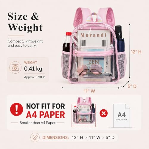 Image of ZENPUNK Clear Backpack for Stadium Events, 12x11x5 Stadium Clear Bag, Pink