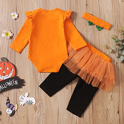 Baby Girl Halloween Outfit Pumpkin Bodysuit whit Headband4