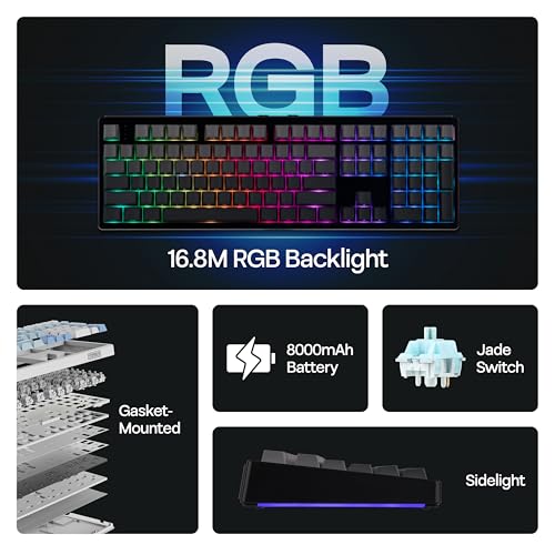 Image of MechLands EPOMAKER TH108 Full Size Mechanical Keyboard, Wireless Gaming Keyboard, 8000mAh Battery, Creamy Gasket, 108 Keys, Hot Swap, Custom Driver, RGB Backlights (Black, Creamy Jade Switch)