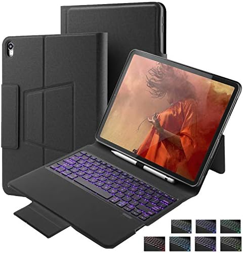 Keyboard Case Backlit for Apple Ipad Pro 12.9 3rd Generation 2018, with Pencil Holder, Stand Smart Case Cover Folio with Wireless Bluetooth Keyboard, Not Compatible Apple Pencil Charging (Black)