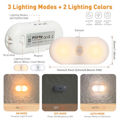 LIBERATECH Rechargeable Motion Sensor Night Light, 2-Color White & Warm Toilet Light with Auto/On Mode, Magnetic & Adhesive Installation for Bathroom, Bedroom, Hallway (2 Pack) - image 4