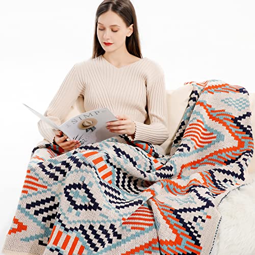 LumiSyne Knitted Throw Blanket Vintage Tassel Bohemian Ethnic Style Geometric Pattern Cozy Armchair Cover Warm Throws For Sofa Couch Bed Shawl Blanket 130x110cm - Image 2