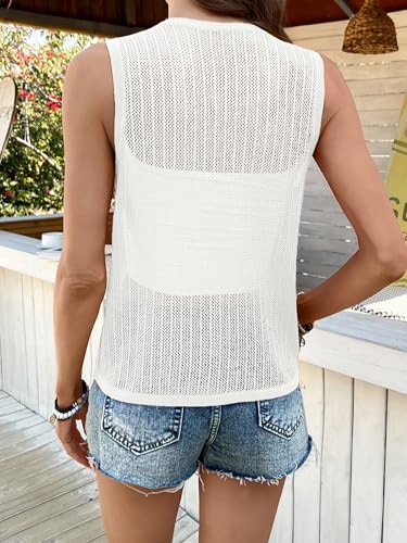 BB&KK Womens Crochet Tops Tie Front Sleeveless Sweater Vest Knit Tops 2025 Summer Cardigan Hollow Out Beach Cover Up3