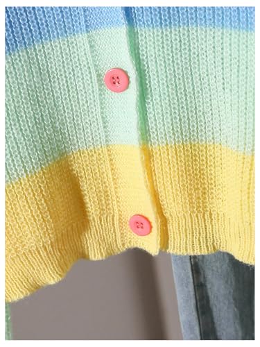 Image of BEAUDRM Girl's Rainbow Cardigan Sweater Fall Cute Sweaters Colorblock Button Down Cardigan Long Sleeve Knitted Top