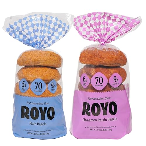 Image of ROYO BREAD CO. 2-Pack Low Carb Artisan Bread and Bagels, 30-80 Calories (Plain & Cinnamon Bagel)