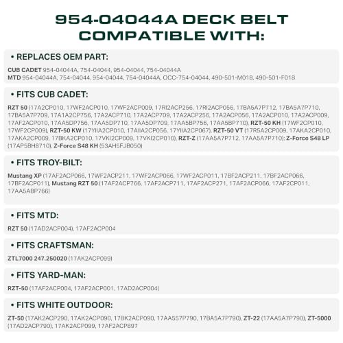 Image of UDC Parts 954-04044A Deck Belt 50 inch - Replacement for Cub Cadet RZT 50 Deck Belt OCC-754-04044 754-04044 754-04044A 954-04044 Z Force S 48 Troy Bilt Mustang XP 50 Zero Turn /Aramid Cord / 1 /2 inch x 134 inch