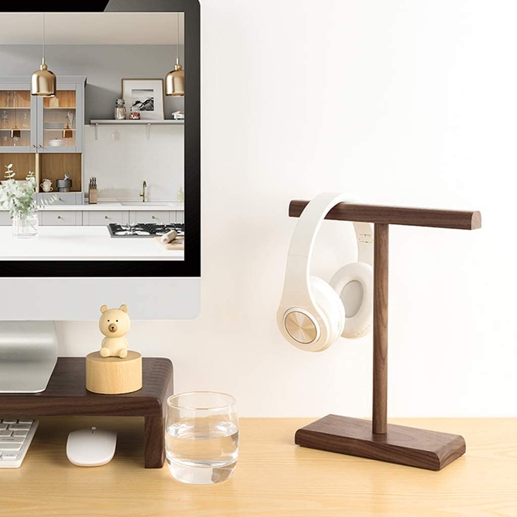 Soporte Para Auriculares Soporte De Madera Para Auriculares, Soporte Creativo Para Auriculares, Estante De Exhibición De Escritorio, Accesorios Universales Para Auriculares Soporte Cascos(Walnut)