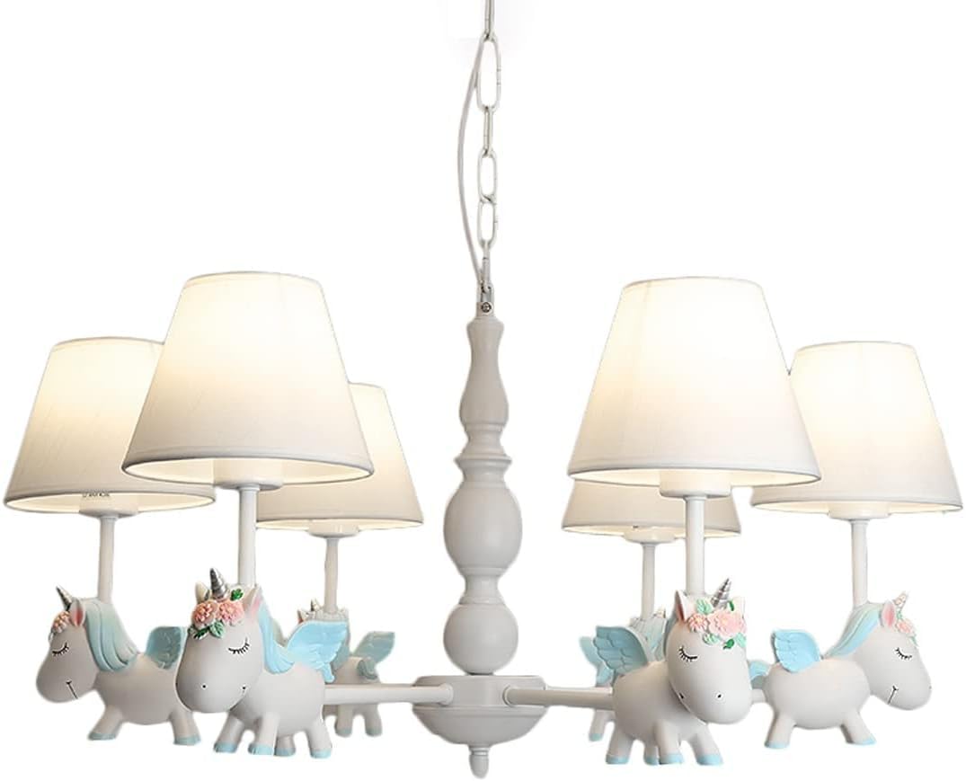Lampe de chambre enfant licorne rose et plafonnier créatif en fer pour salon de jeu