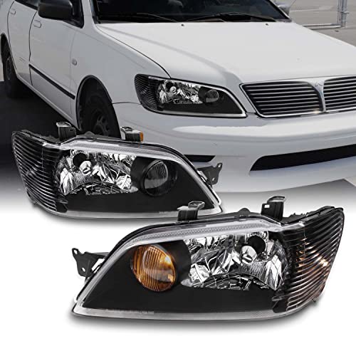 AKKON - For Mitsubishi Lancer LS ES OZ Models 4Dr Sedan & 5Dr Wagon Black Headlights Pair Set