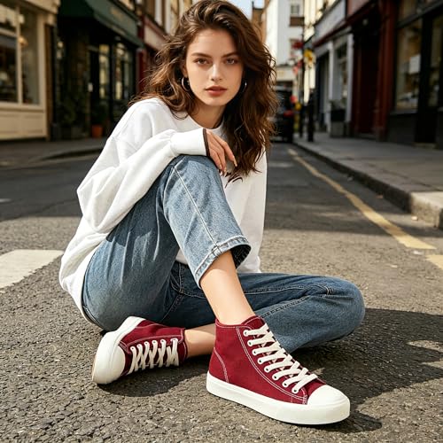 Image of Uoidru High Top Sneakers for Women Canvas Shoes White Canvas High Tops Women Casual Shoes Lace Up Fashion Sneakers
