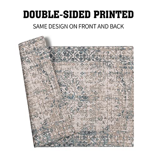 Image of Grey Brown Ethnic Boho Placemats Set of 6 Bohemian Carpet Vintage Gray Linen Washable Kitchen Dining Table Mats Stain Heat-Resistant Desktop Decor Place Mats for Home Party Indoor 12x18 in