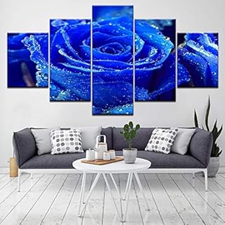 WMWSH Stampe E Dipinti su Tela 5 Pezzi Quadri Murali Fiore Rosa Blu Moderni Pittura Decorazione Domestica HD Arte Quadri D'Illustrazione per L'Ufficio Domestico Decorazione