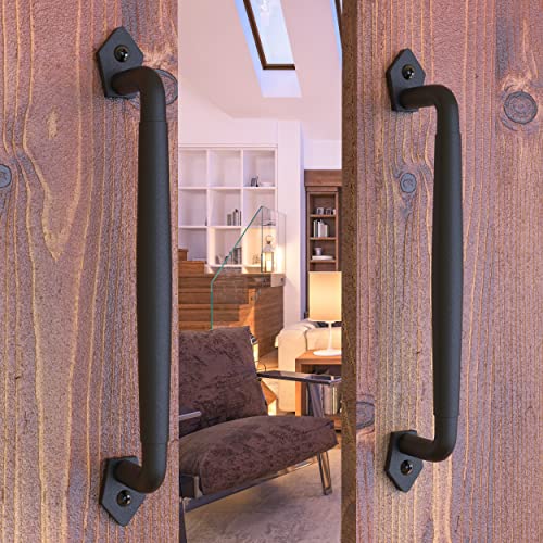 Image of 2-Pack 12 Inch Diamond Tapered Barn Door Handle - Black Cast Iron Pull for Sliding Doors, Gates, Sheds, Fences, Closets - Indoor Outdoor Farmhouse Hardware