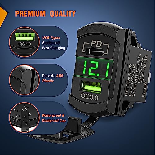Image of Nilight Rocker Switch Style PD Type C and USB Outlet LED Voltmeter