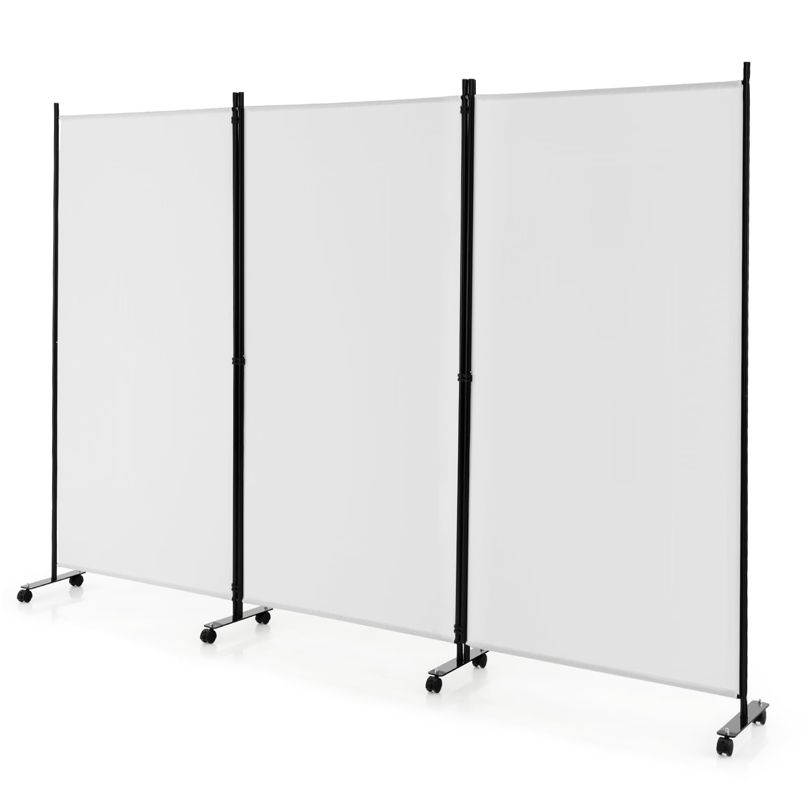 GIANTEX Biombo Plegable con Ruedas, Separador de Privacidad 3 Paneles, 262 x 180 cm, Divisor de Habitación Independiente con Patas Anchas, Pantalla de Tela para Protección Privada (Blanco)