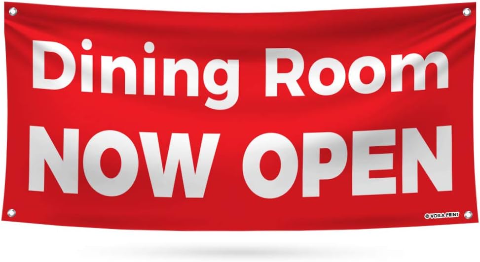 Dining Room Now Open Banner Sign - 13 oz Heavy Duty Waterproof Dining Room Open Vinyl Banner with Metal Grommets, E (36 x 96)