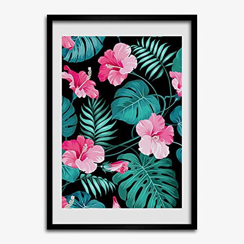 Cadre de peinture fleurs hawaïennes pour salon moderne en bois Tulup