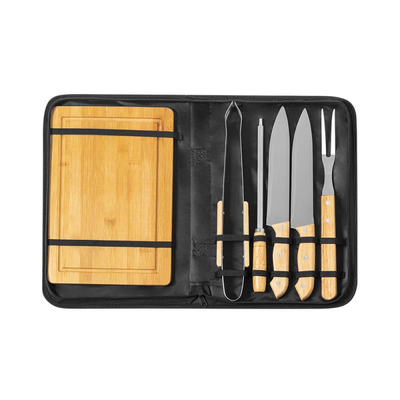 Kit Barbecue Utensili da Personalizzare con Incisione - Vero Set Barbecue Accessorio in Bambù e Acciaio Inox [Accessorio Barbecue ] (Set 6 USTENSILE)
