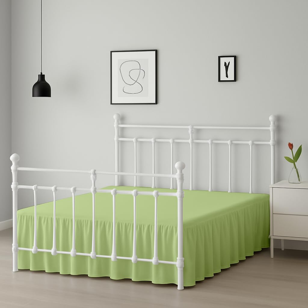 Ruffled Bed Skirt King Size - Dust Ruffle with Split Corners - King, Sage, 24 Inch Drop Dust Ruffle with Platform - 100% Microfiber Hotel Quality