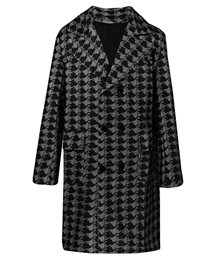 SOMTHRON Men's Casual Trench Coat Plaid Slim Fit Notched Collar Long Jacket Winter Overcoat Single Breasted Pea Coat3