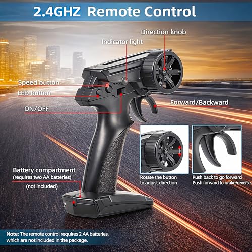 Image of 2.4GHz Remote Control Drift Racing Car Toy for Kids with LED Lights - 4WD 20Kmph RC Drifting Car with Extra Rubber Tires, Cones Barriers & Rechargeable Battery - Color and Design As Per Stock