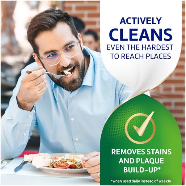 Miniatura 5 de Limpiador de prótesis dentales de 3 minutos, 120 tabletas en paquete Triplemint con cepillo de dentadura Dentu-Care para mantener un buen cuidado