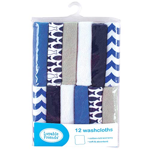 Image of Luvable Friends Unisex Baby Cotton Rich Washcloths, Fishes, One Size (Pack of 2)