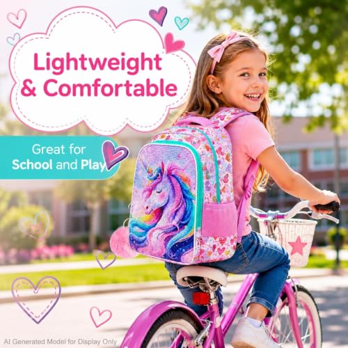 Image of CCJPX 3Pcs Unicorn Backpack for Girls, 16 inch Sequin Bookbag with Lunch Box, Lightweight Toddler School Bag for Elementary Kindergarten Preschool (Pink)
