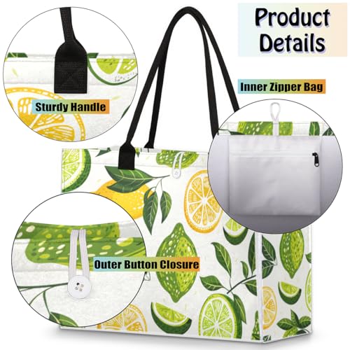 Leaves Lemon Tote Bag for Women Large Beach Bag Reusable Tote Bags for Work Travel Beach Shopping4