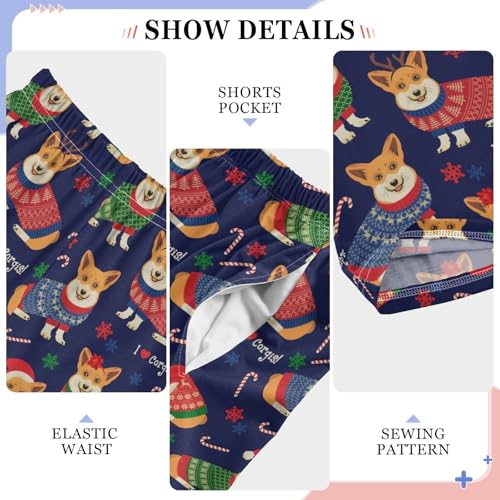 Merry Christmas Corgi Dog Candy Cane Boys Long Pants Soft Trousers Elastic Waist Kids Lounge Bottoms with Pockets S-XL4