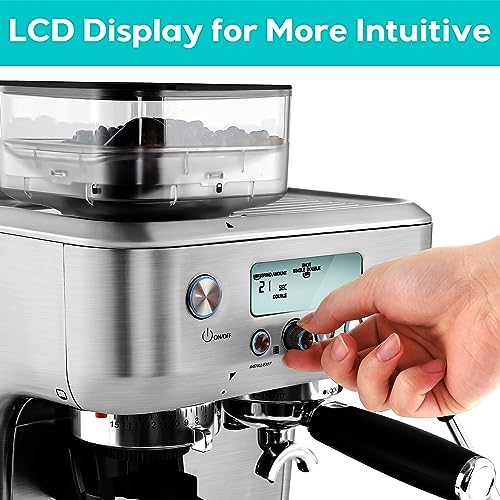 Casabrews Espresso Machine With Grinder, Professional Espresso Maker With Milk Frother Steam Wand, 20 Bar Barista Cappuccino Machine With Lcd Display For Lattes, Gift For Dad Mom Wife Or Coffee Lover #TOP2