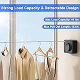 UpChoNice Retractable Clothesline Indoor & Outdoor, 4.8 m Non-Sagging Stainless Steel Laundry Line with Wall Mounted Heavy Duty Design, Space-Saving Drying Rack for Bathroom, Balcony(Square Black) - Image 2