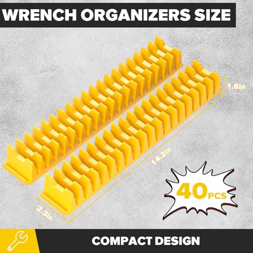 40PCS Modular Wrench Organizer Wrench Holder - Wrench Tool Organizers for Tool Drawer Storage, Wrench Storage Set with Metric & SAE Label, Wrench Rack Tool Gift for Professional Mechanics, Yellow