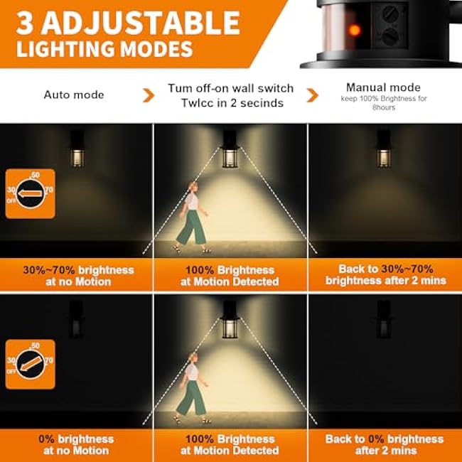 Motion Sensor Outdoor Lights, Dusk to Dawn Outdoor Lighting, Exterior Light Fixtures with 3 Working Modes, Wall Mounted IP65 Waterproof Lights for House Porch Patio, Black (Gold Trim)