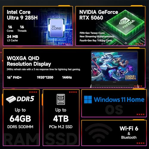 Image of HP OMEN 16 Ultra Slim RTX 5060 Gaming Laptop, Customizable RAM, Storage & OS Options, 16 inch FHD+ 144Hz, Intel Ultra 9 285H (Beats Intel i9-14900), Backlit KB, Black