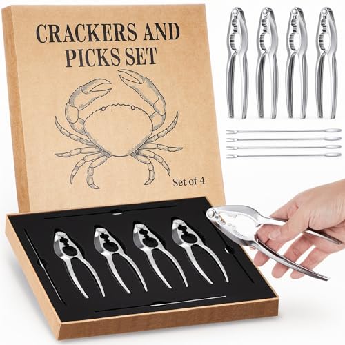 Pangda Crab Crackers and Tools Set with Gift Box Including 4 Lobster Crackers and 4 Seafood Forks...