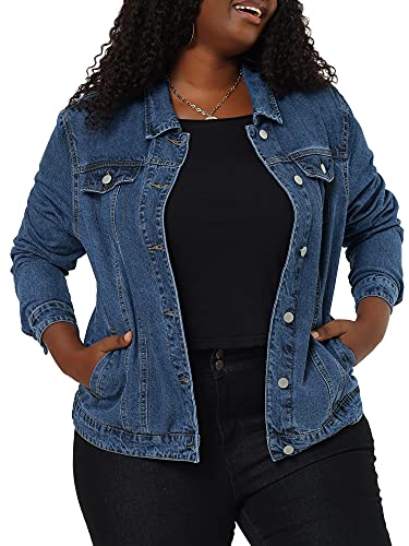 uxcell Women's Plus Size Jean Jacket Stitching Button Front Washed Western Outfit Denim Jacket