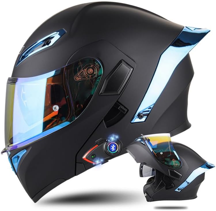 Casco modular Bluetooth para motocicleta, soporte Bluetooth para 2 personas, casco integrado de cara completa, casco abatible con visera solar