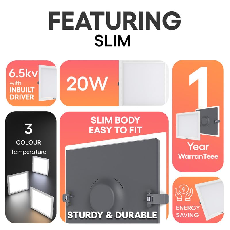 Image of Hi-Fi OLLO 20 watt Downlight for Junction Box | Cool Day White (6500K) |68 mm Cutout| Inbuld Driver| Square Ied Light for Ceiling Pack of 10