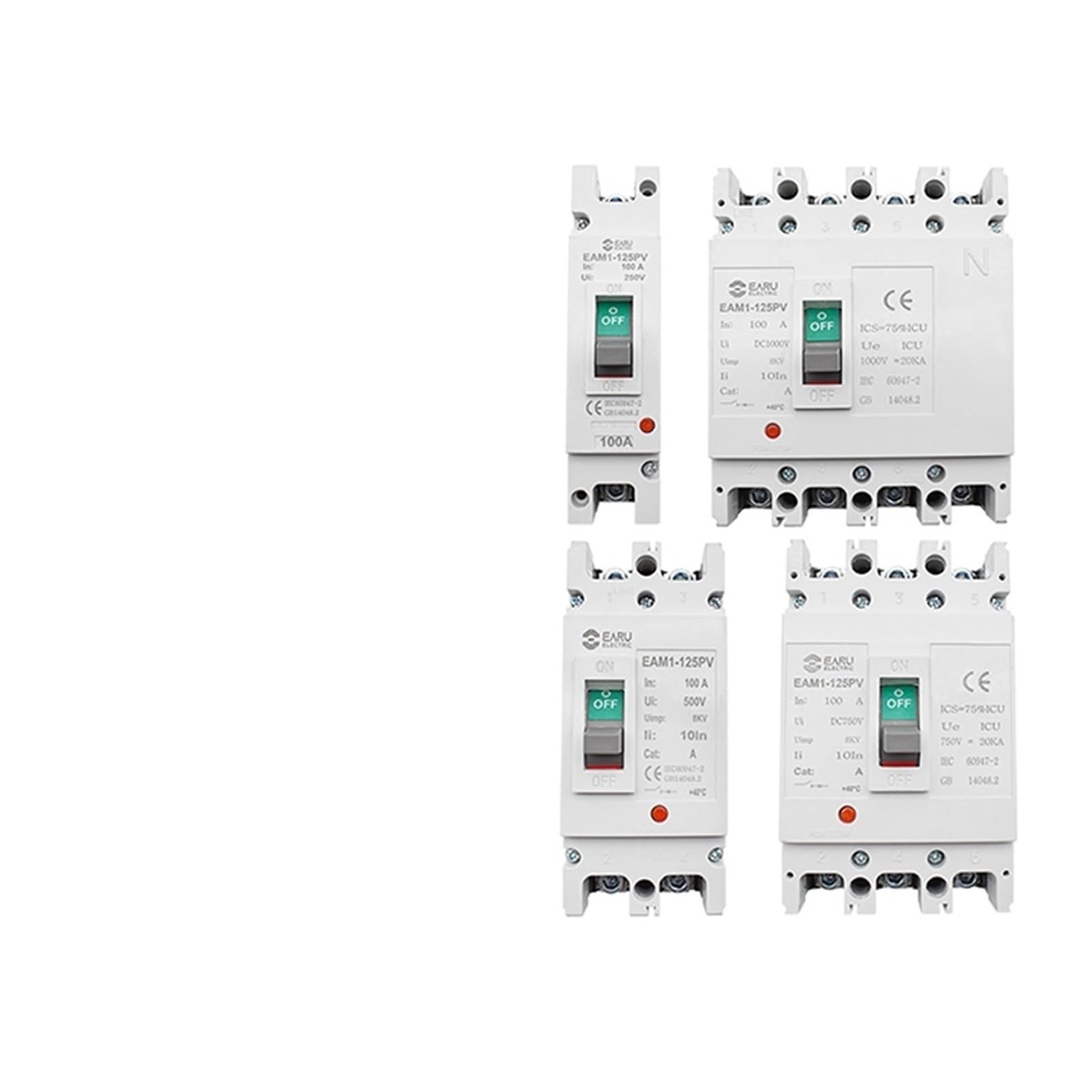 Disjoncteur à boîtier moulé contre les surcharges électriques DC 500V 100A