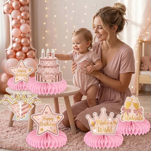 12 Pcs Rose Gold Happy Birthday Honeycomb Centerpieces for Tables Pink 3D Table Decorations Women Girls Party Supplies Cardstock Signs by jenmir - Used condition - Image 6