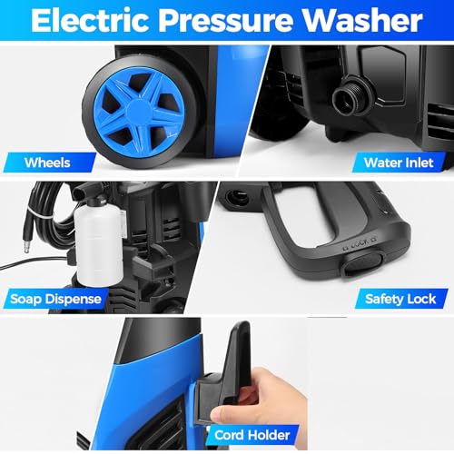 4800PSI Electric Pressure Washer 2026 New 4.0GPM Potable Power Washer with 33FT Hose, 4 Nozzles, Best for Home/Cars/Fences/Windows, Blue - Image 6